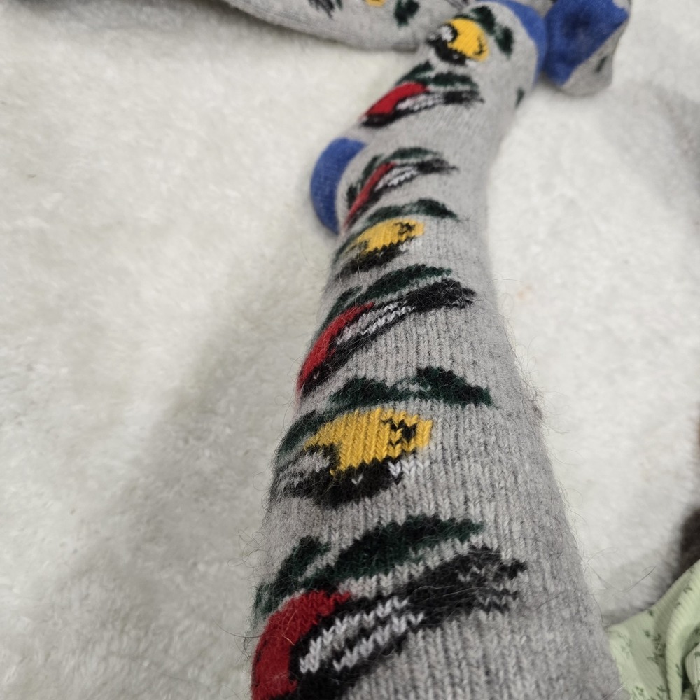 Handmade 100% Natural Goat Down‎ Socks Fuzzy Warm Wool Knitted Bird Motif Large